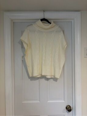 LOFT Cream Cable-Knit Sleeveless Turtleneck Sweater